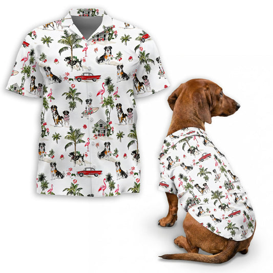 Netecom Matching Tropical Australian Shepherd Aloha Hawaiian Shirt for Dog and Owner, Aloha Summer Shirt, Dog Breed Tropical Print Outfit for Pet and Human, Beach Vacation Casual Wear
