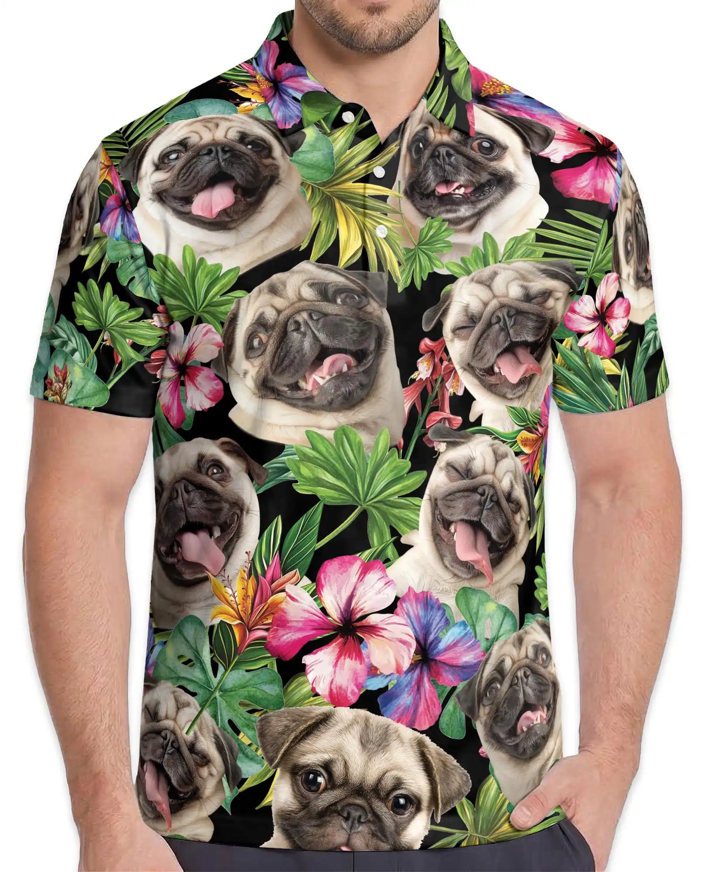 Tropical Pug Dog Polo Shirt - Hawaiian Pet Lover Style | Netecom