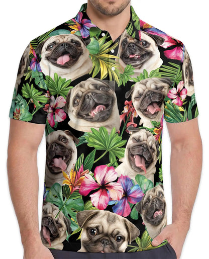 Tropical Pug Dog Polo Shirt - Hawaiian Pet Lover Style | Netecom