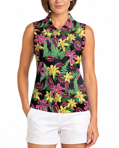 Venus Flytrap Pattern Sleeveless Polo Shirt for Women | Netecom