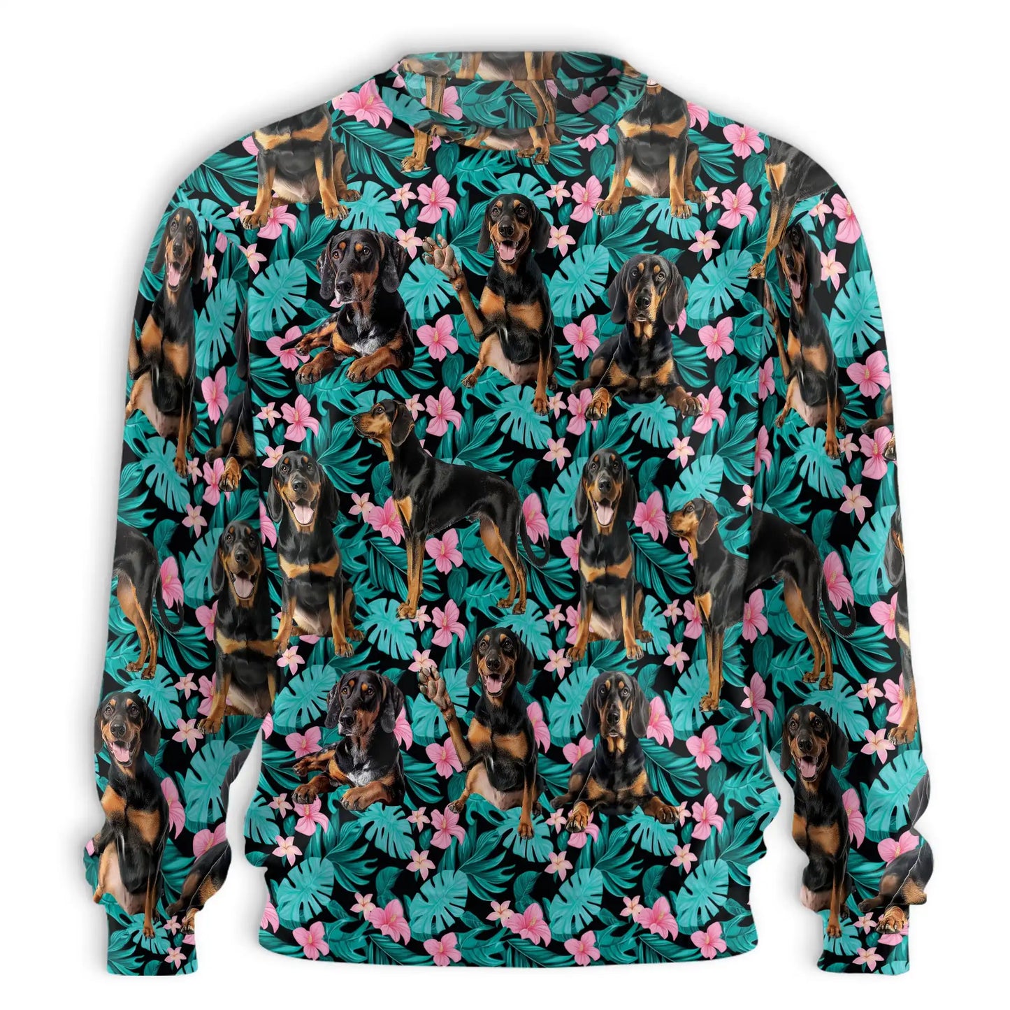 Black and Tan Coonhound Tropical Sweatshirt, 3D All Over Print Tropical Dog Crewneck Pullover for Men Women, Coonhound Lover Gift - Netecom
