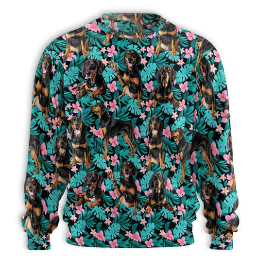 Black and Tan Coonhound Tropical Sweatshirt, 3D All Over Print Tropical Dog Crewneck Pullover for Men Women, Coonhound Lover Gift - Netecom