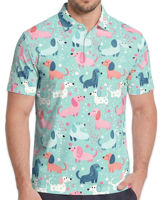 Cute Dachshund Polo Shirt - Pastel Wiener Dog Pattern | Netecom