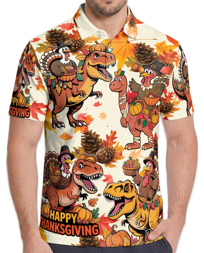 Thanksgiving Dinosaur Turkey Polo Shirt for Men – Funny Holiday Style | Netecom