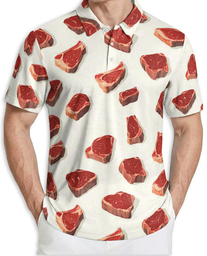 Steak BBQ Polo Shirt – Funny Meat Print | Netecom