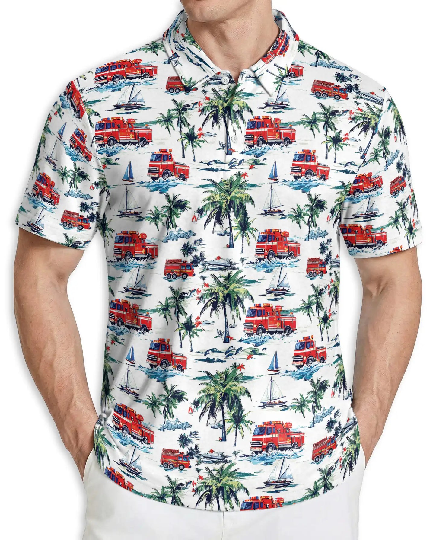 Fire Truck Beach Pattern Polo Shirt | Netecom