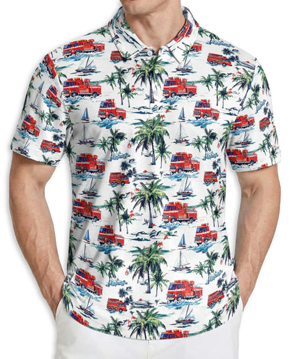Fire Truck Beach Pattern Polo Shirt | Netecom