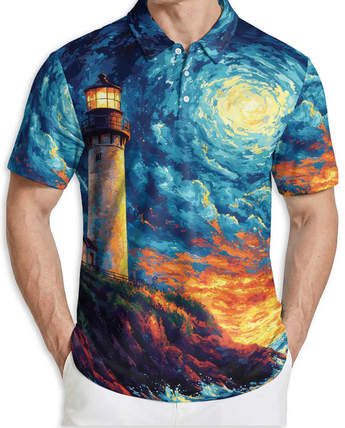 Lighthouse Polo Shirt – Coastal Seascape Art Print | Netecom