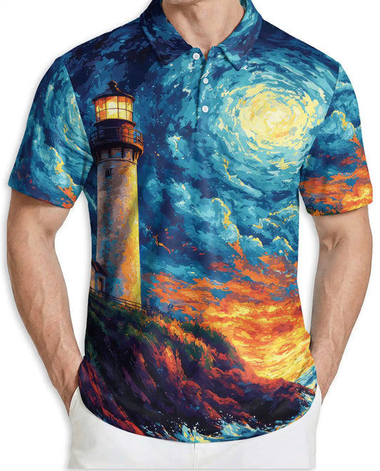 Lighthouse Polo Shirt – Coastal Seascape Art Print | Netecom