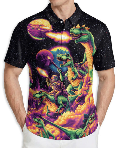 Space Dinosaur Polo Shirt – T-Rex Galaxy Print | Netecom