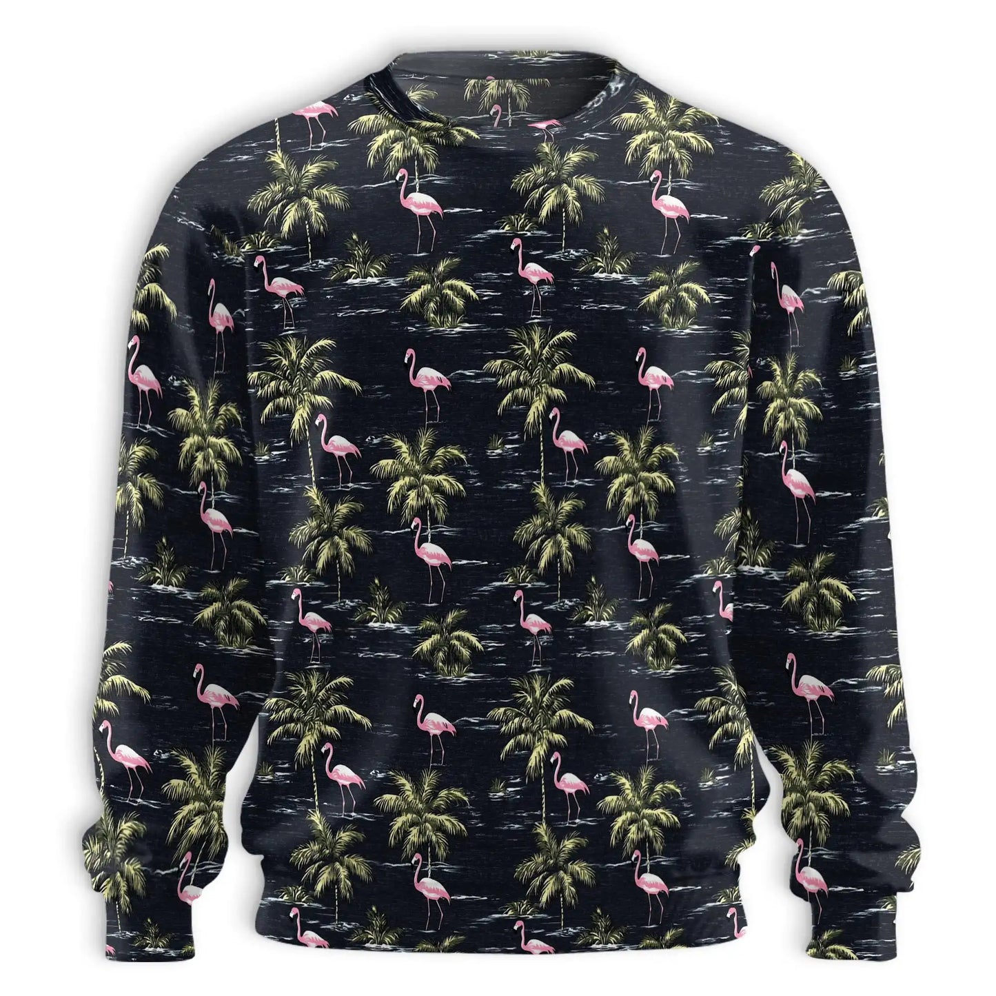 Flamingo Island Navy Sweatshirt, 3D All Over Print Tropical Beach Crewneck Pullover for Men Women, Flamingo Lover Gift - Netecom