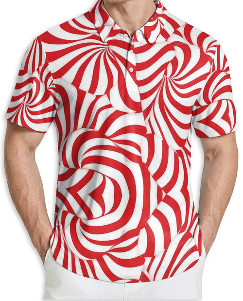 Red Swirl Polo Shirt – Abstract Optical Print | Netecom