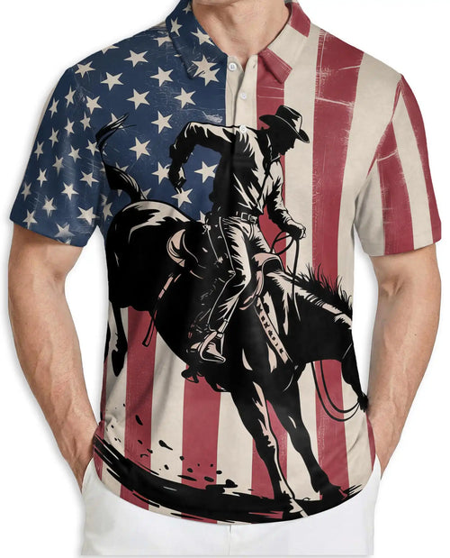 American Rodeo Polo Shirt for Men – USA Flag Western Style | Netecom