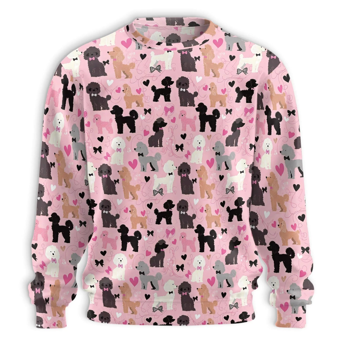 Kawaii Poodle Pink Bows Sweatshirt, 3D All Over Print Cute Dog Floral Tropical Crewneck Pullover for Men Women, Poodle Lover Gift - Netecom