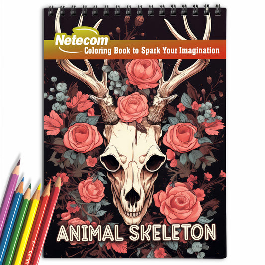 Animal Skeleton Spiral Bound Coloring Book, Unleash Your Artistic Talents in the Animal Skeleton Coloring Book with 30 Charming Coloring Pages for Coloring Enthusiasts to Embrace the Graceful Interplay of Skeletal Forms and Floral Designs