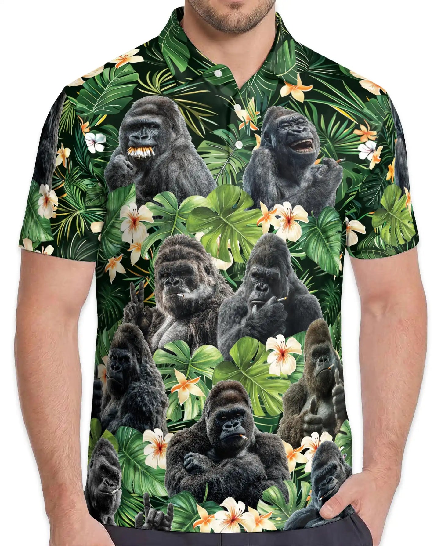 Gorilla Jungle Polo Shirt for Men – Wild Animal Print Tropical | Netecom