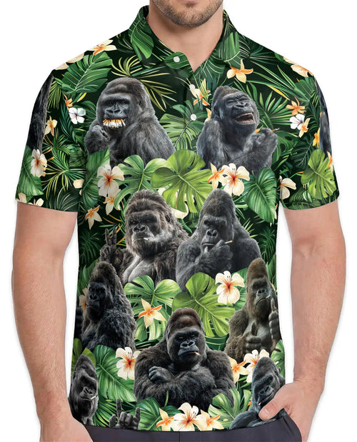 Gorilla Jungle Polo Shirt for Men – Wild Animal Print Tropical | Netecom