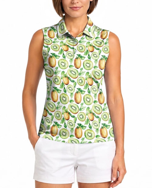 Kiwi Pattern Sleeveless Polo Shirt for Women | Netecom