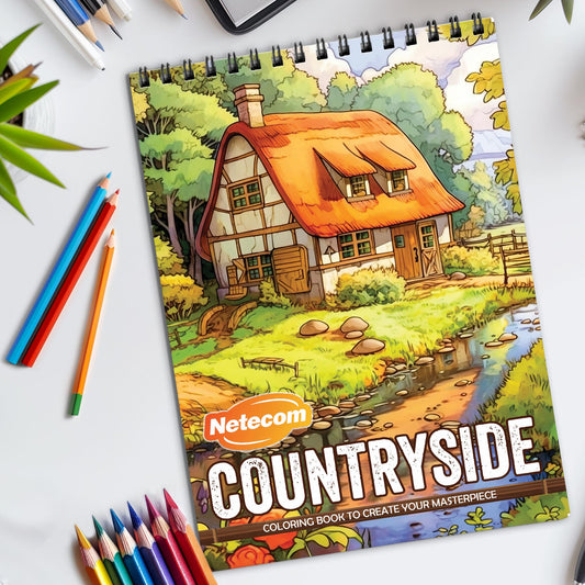 Countryside Spiral Bound Coloring Book, Tranquil Countryside Scenes for Peaceful Coloring, Ideal for Those Seeking Serenity and Natural Beauty