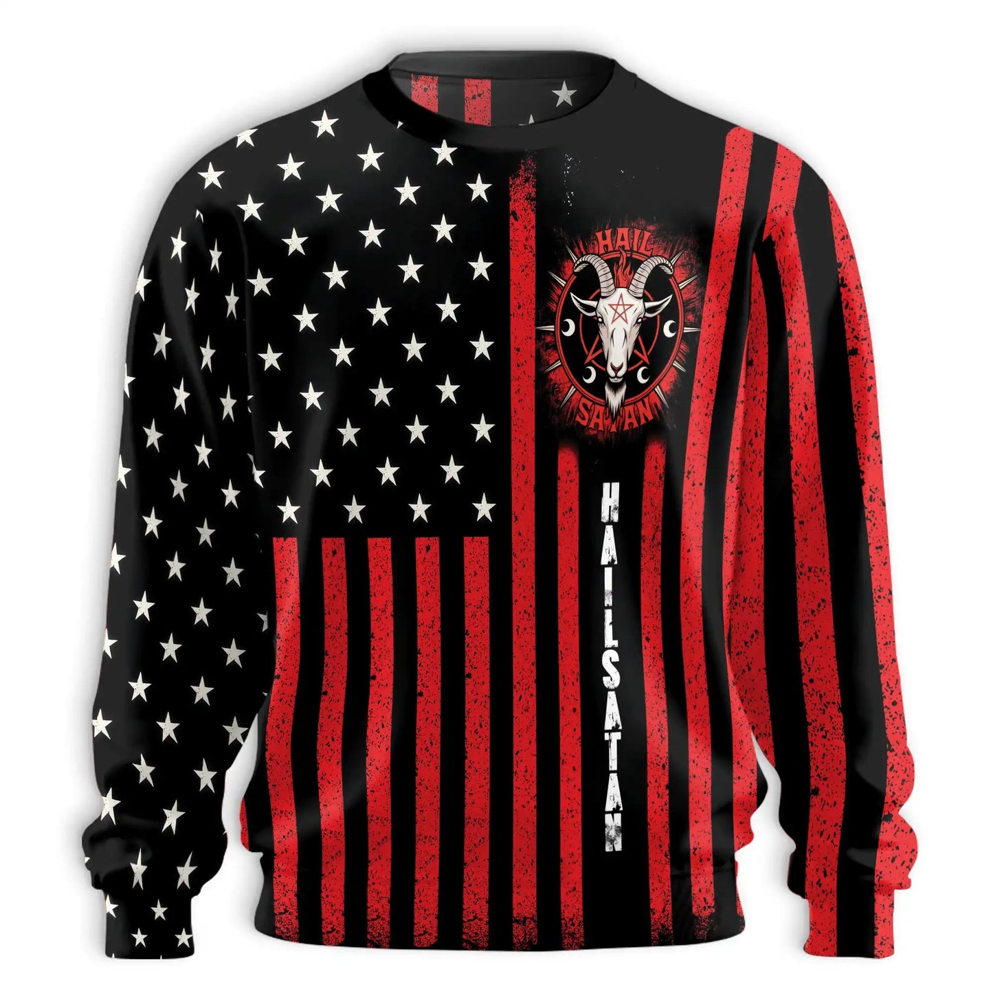 Hail Satan American Satanic Sweatshirt, 3D All Over Print Dark Gothic Horror Crewneck Pullover for Men Women, Alternative Style Gift - Netecom