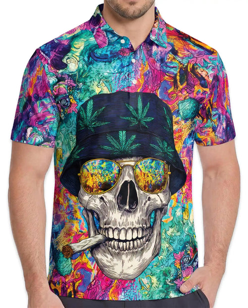 Skull Colorful Trippy Polo Shirt for Men – Vibrant Art Print | Netecom