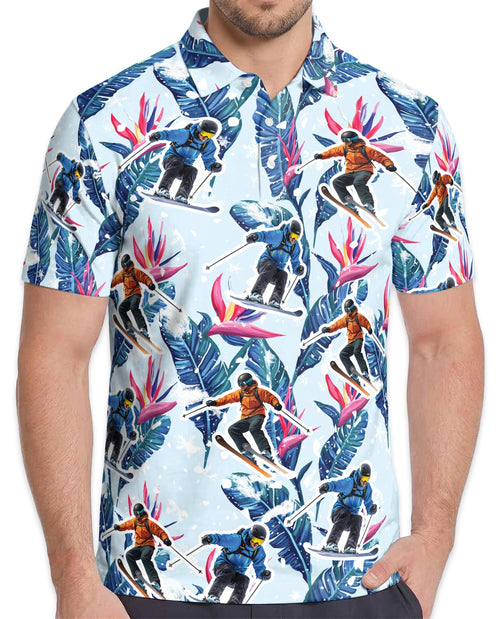 Tropical Skiing Polo Shirt for Men – Winter Adventure Pattern | Netecom