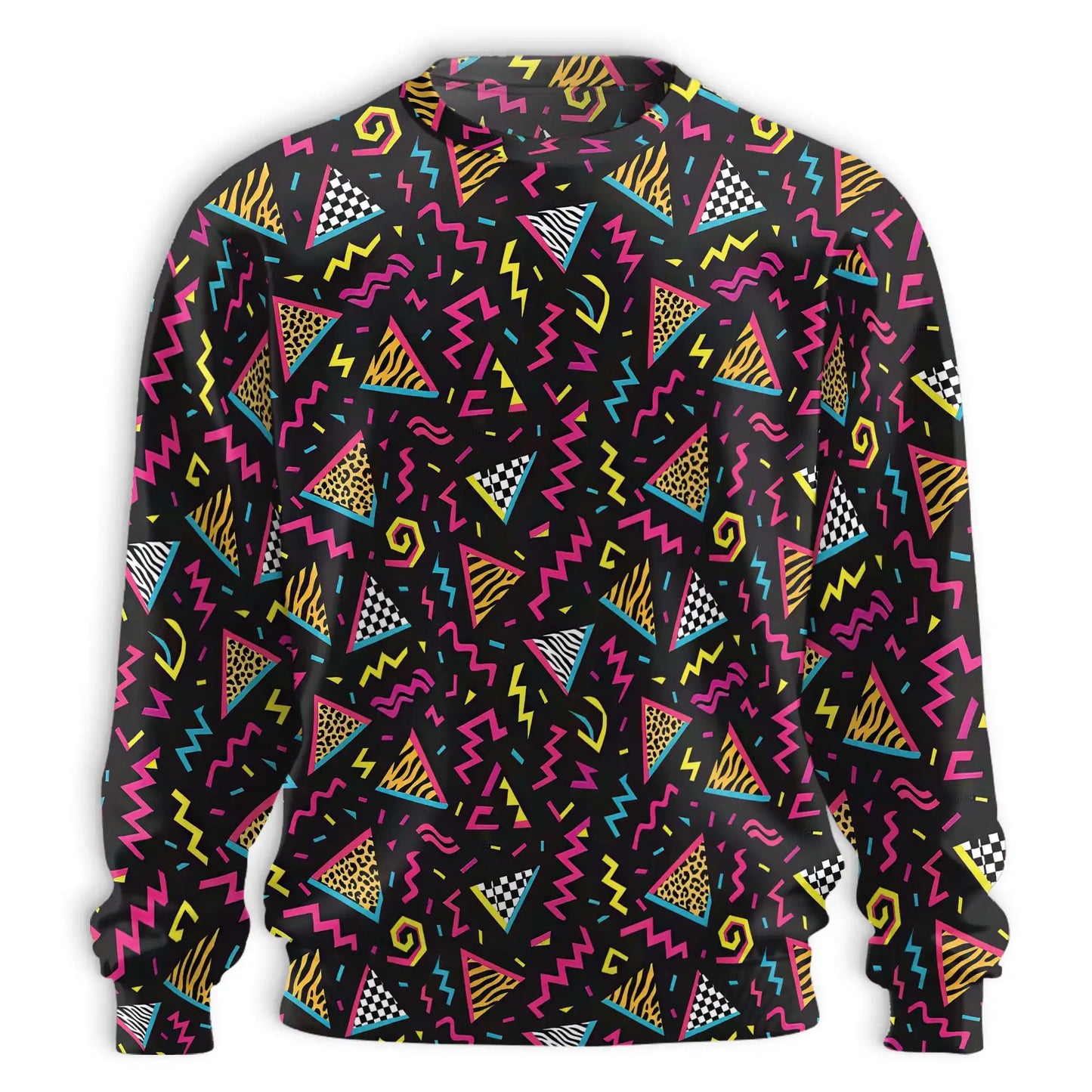 Retro 80s 90s Geometric Pattern Sweatshirt, 3D All Over Print Vintage Abstract Crewneck Pullover for Men Women, Retro Style Gift - Netecom