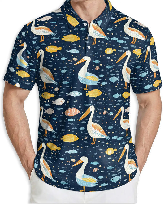 Pelican Ocean 3D Polo Shirt for Men – Coastal Marine Wildlife Style | Netecom