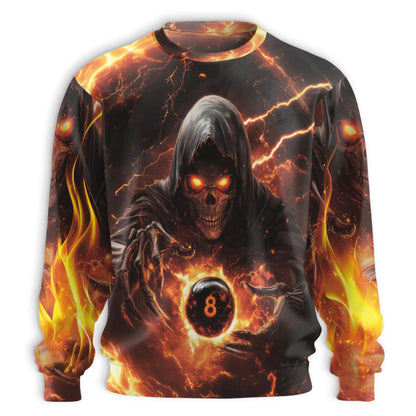 Grim Reaper Fire Sweatshirt, 3D All Over Print Dark Fantasy Flame Crewneck Pullover for Men Women, Gothic Halloween Gift - Netecom