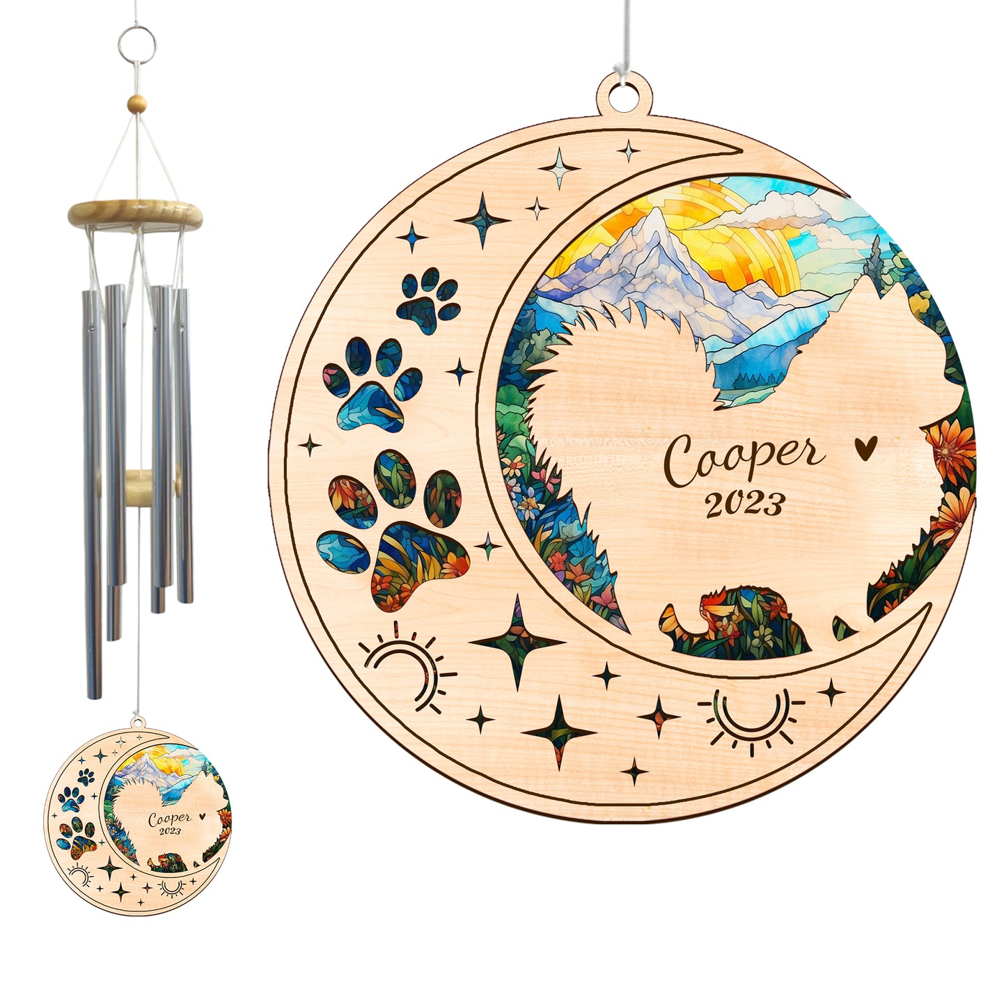 Netecom Pomeranian Dog Wind Chimes Memorial, Personalized Pet Memorial Windchime for Dog Suncatcher, Pom Dog Loss Memorial Ornament, Loss of Pet Remembrance Gift, Sympathy Pet Wind Chimes Outdoor Garden