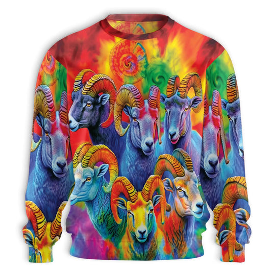 Colorful Bighorn Sheep Sweatshirt, 3D All Over Print Wildlife Mountain Crewneck Pullover for Men Women, Bighorn Sheep Lover Gift - Netecom