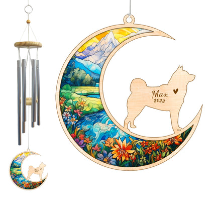 Netecom Akita Dog Wind Chimes Memorial, Personalized Pet Memorial Wind Chimes for Dog Suncatcher, Dog Loss Memorial Ornament, Loss of Pet Sympathy Gift, Remembrance Windchime Outside Garden Decor