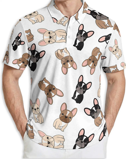 Cute French Bulldog Pattern 3D Polo Shirt for Men – Cartoon Dog Lover Style | Netecom