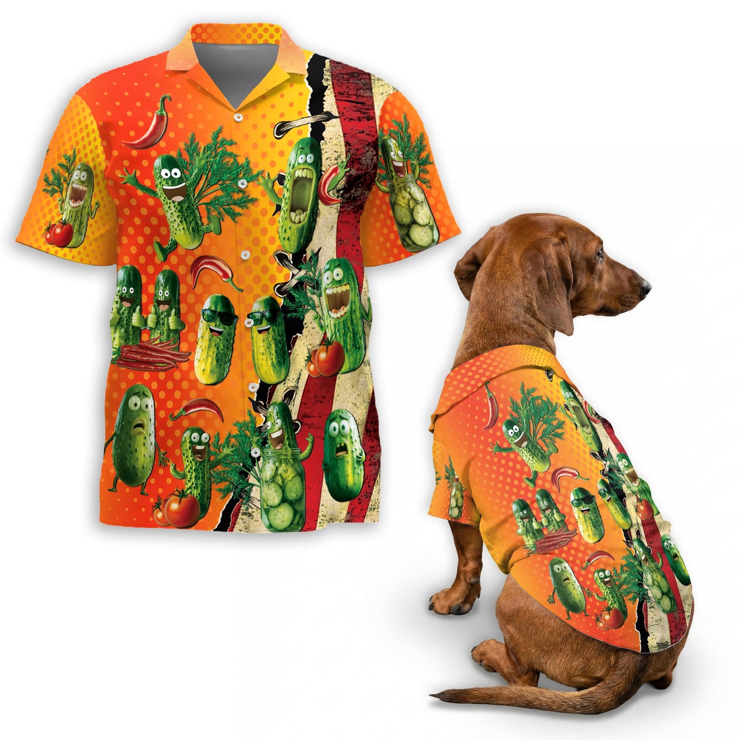 Netecom Matching Pickles Hawaiian Shirt for Dog and Owner, Funny Aloha Summer Shirt, I Am Here To Eat All The Pickles Button Down Outfit for Pet and Human, Beach Vacation Casual Wear