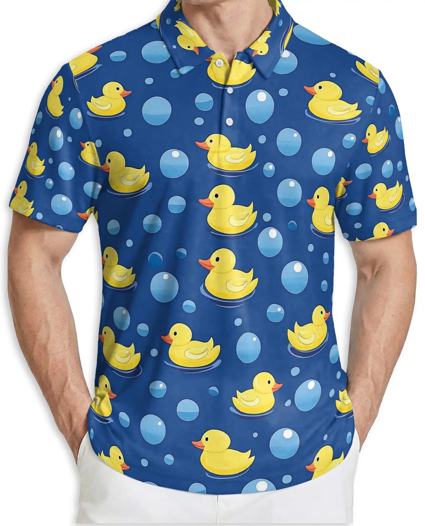 Cute Rubber Duck Bubble 3D Polo Shirt for Men – Fun Cartoon Bath Style | Netecom