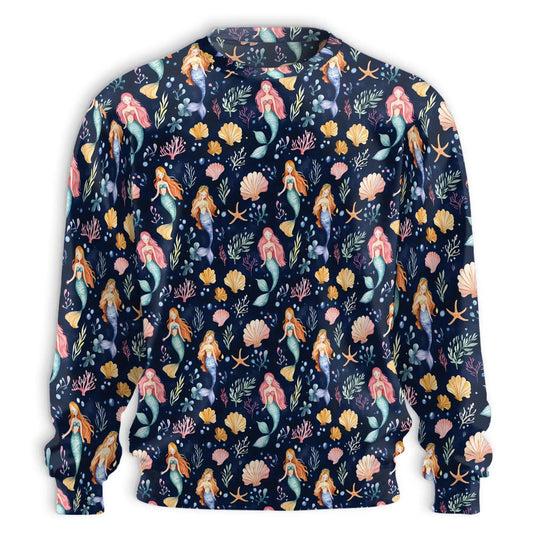 Cute Mermaid Sweatshirt, 3D All Over Print Kawaii Fantasy Sea Crewneck Pullover for Men Women, Mermaid Lover Gift - Netecom