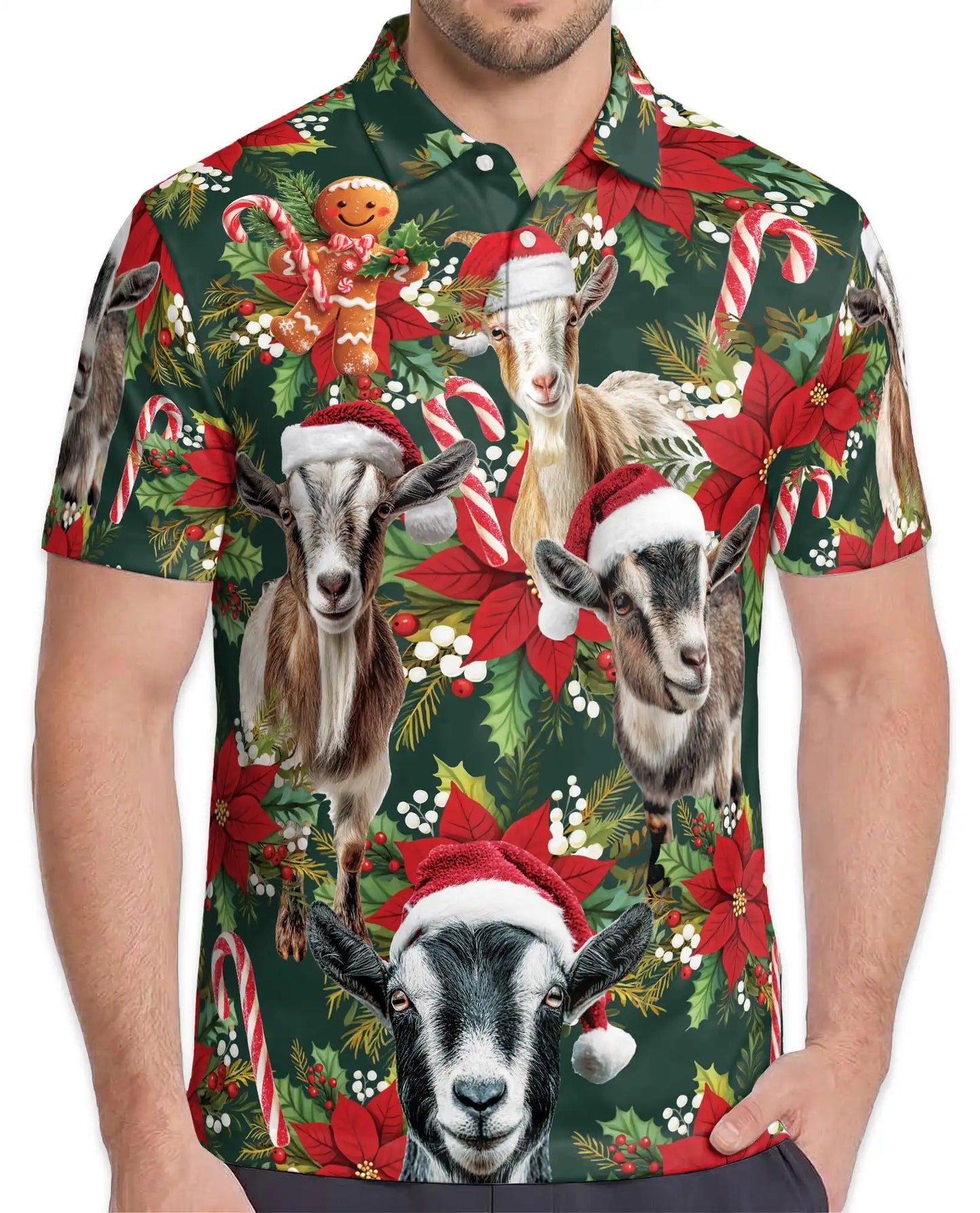 Christmas Goat Farm 3D Polo Shirt for Men – Funny Holiday Animal Style | Netecom