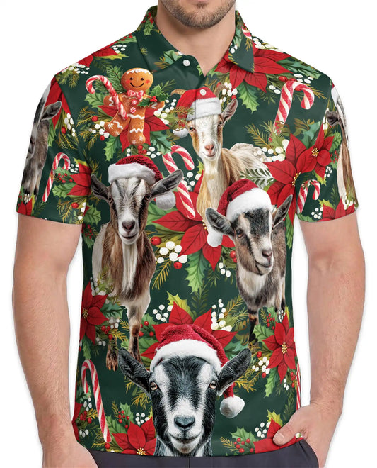 Christmas Goat Farm 3D Polo Shirt for Men – Funny Holiday Animal Style | Netecom