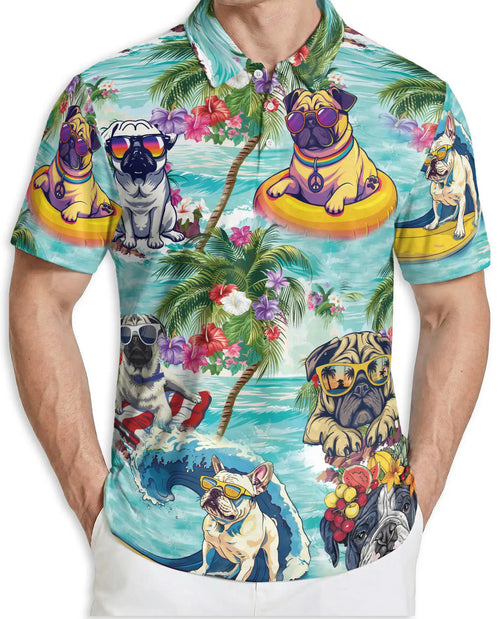 Funny Pug Beach Polo Shirt - Tropical Summer Dog Style | Netecom