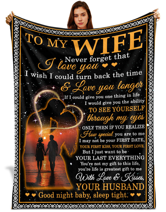 Netecom Personalized To My Wife Blanket from Husband, Custom Sunset Love Letter Throw Blanket for Couch, Bed or Sofa, Ultra Soft Warm Gift for Birthday, Anniversary and Christmas