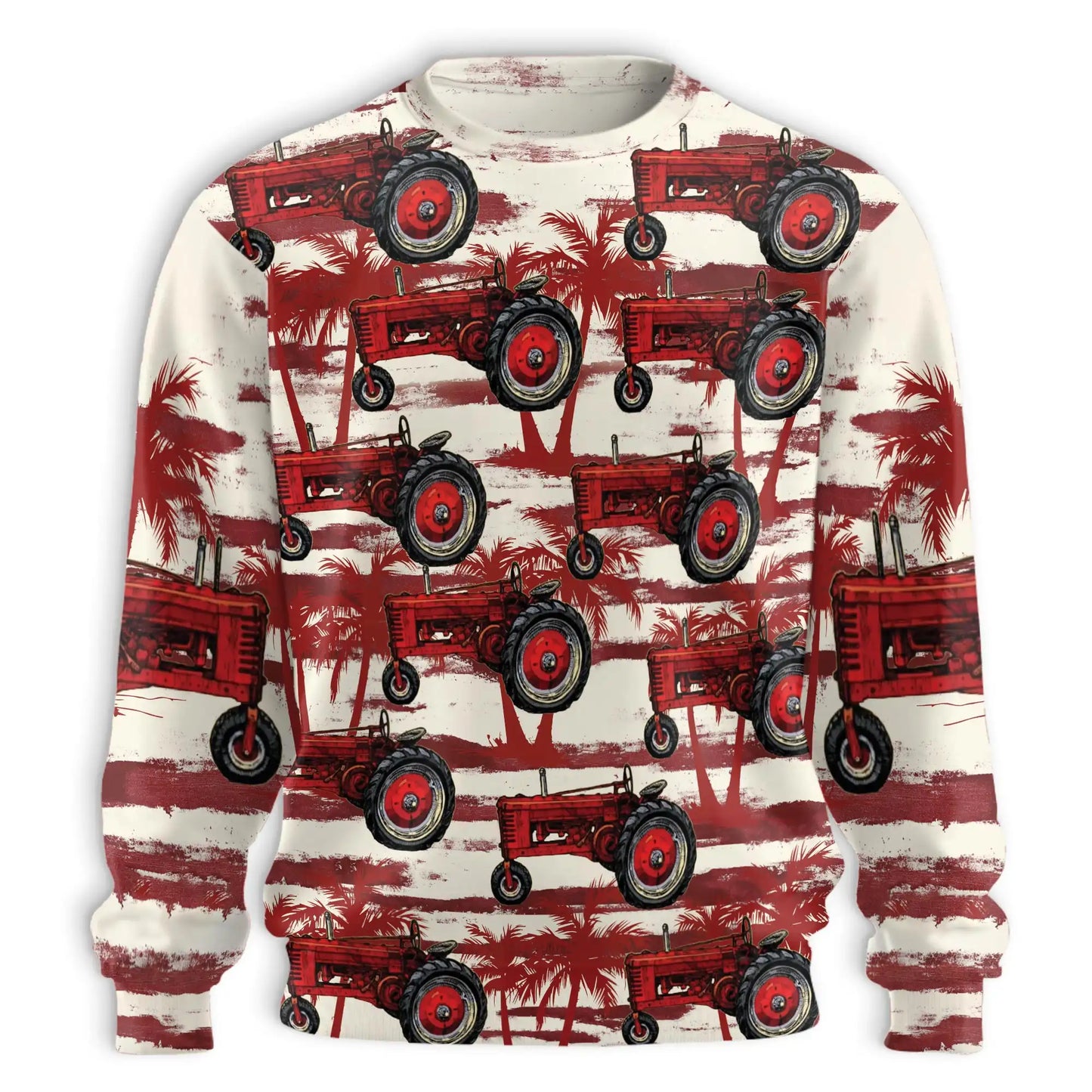 Red Tractor Sweatshirt, 3D All Over Print Farm Machinery Crewneck Pullover for Men Women, Tractor Lover Gift - Netecom