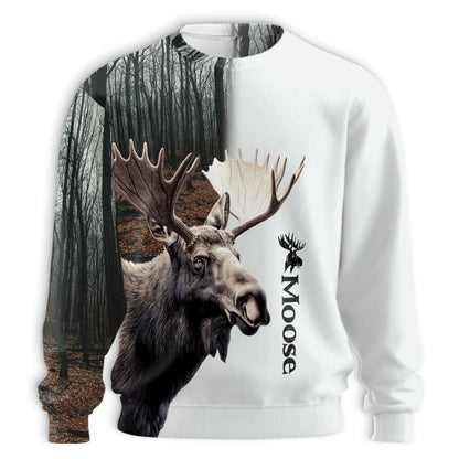Awesome 3D Moose Sweatshirt, All Over Print Wildlife Crewneck Pullover for Men Women, Moose Lover Gift - Netecom