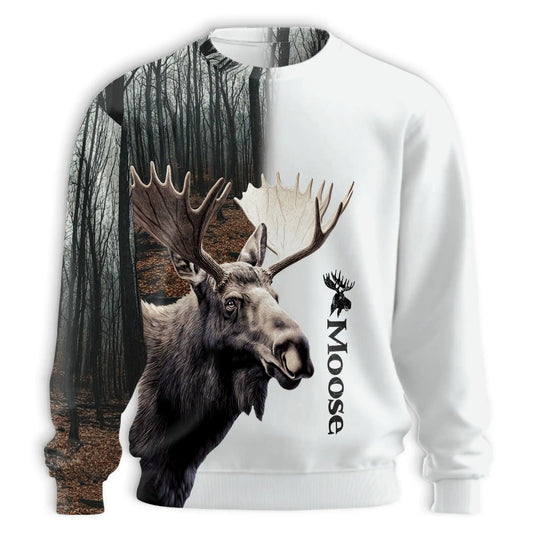 Awesome 3D Moose Sweatshirt, All Over Print Wildlife Crewneck Pullover for Men Women, Moose Lover Gift - Netecom