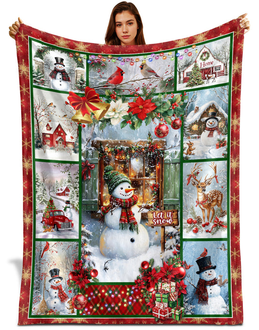 Netecom Christmas Holiday Blanket, Festive Snowman and Winter Scene Throw Blanket for Couch, Bed or Sofa, Ultra Soft Warm Gift for Holiday and Christmas