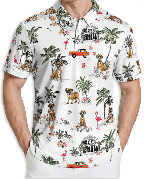 Boxer Dog Tropical Polo Shirt – Beach Island Print | Netecom