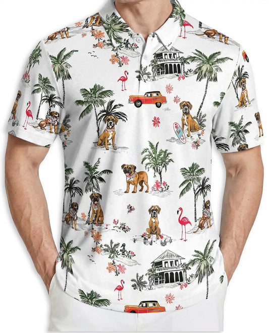 Boxer Dog Tropical Polo Shirt – Beach Island Print | Netecom