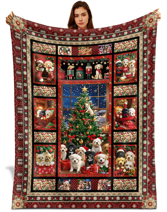 Netecom Christmas Dogs Blanket, Festive Holiday Puppy Throw Blanket for Couch, Bed or Sofa, Ultra Soft and Warm Gift for Christmas Season and Cozy Winter