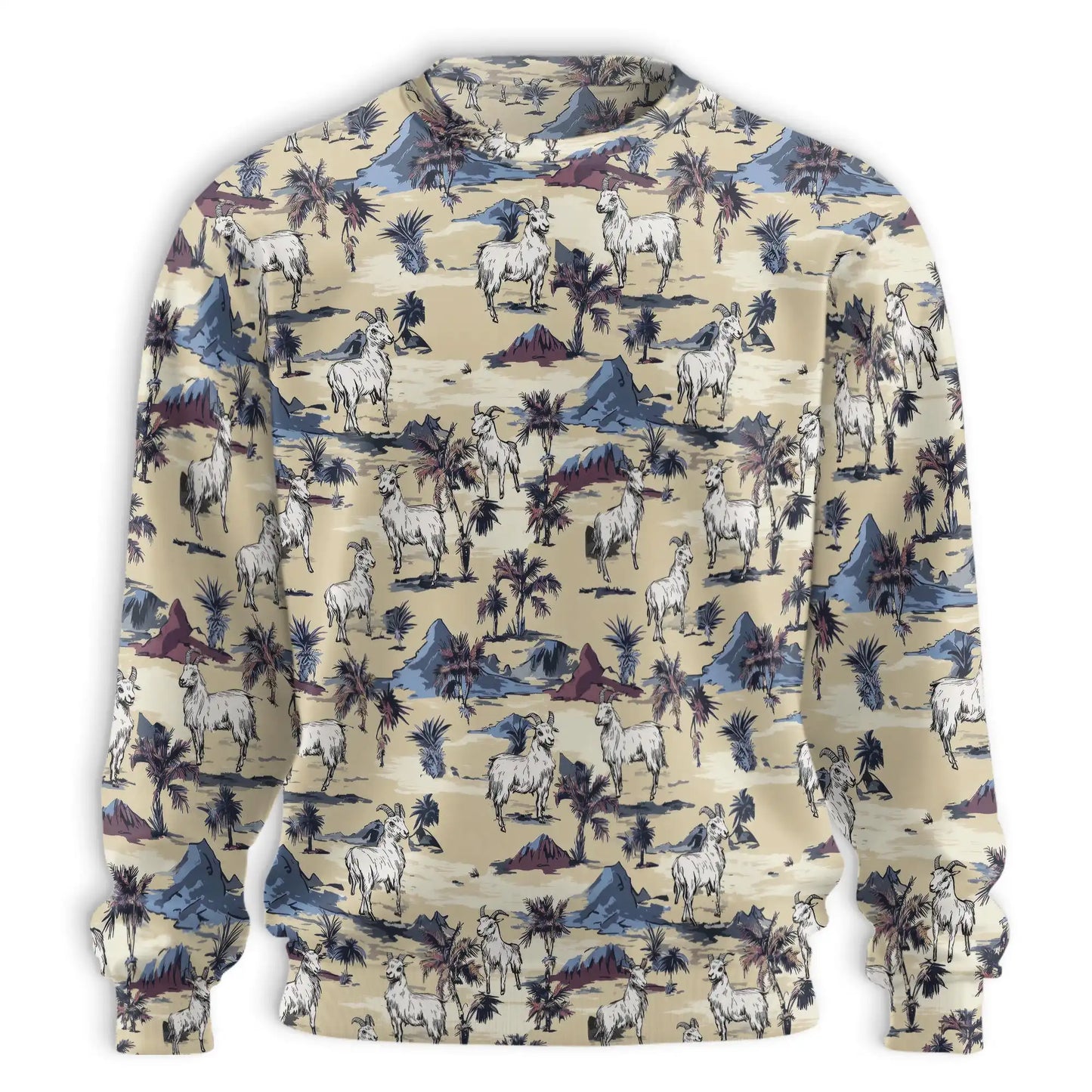 Goat Island Sweatshirt, 3D All Over Print Tropical Goat Beach Crewneck Pullover for Men Women, Goat Lover Gift - Netecom