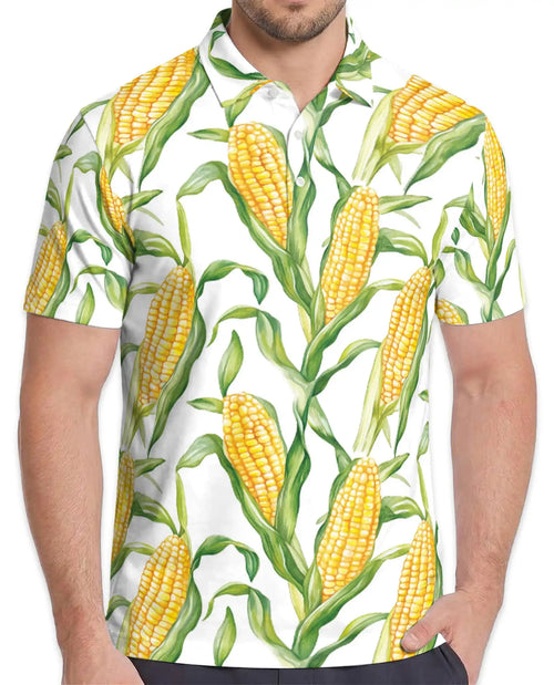 Corn Polo Shirt - Sweet Corn Farm Harvest Botanical Design | Netecom
