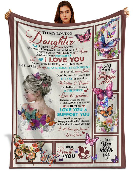 Netecom Personalized To My Daughter Blanket from Dad and Mom, Colorful Butterfly and Love Letter Throw Blanket for Couch, Bed or Sofa, Birthday Gift for Daughter, Christmas, Graduation or Anniversary